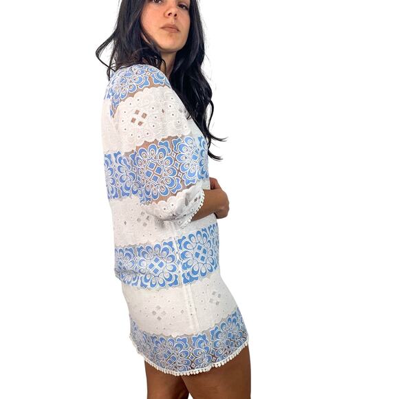 Elf Sack White & Blue Lace Mini Dress - Picture 3 of 6